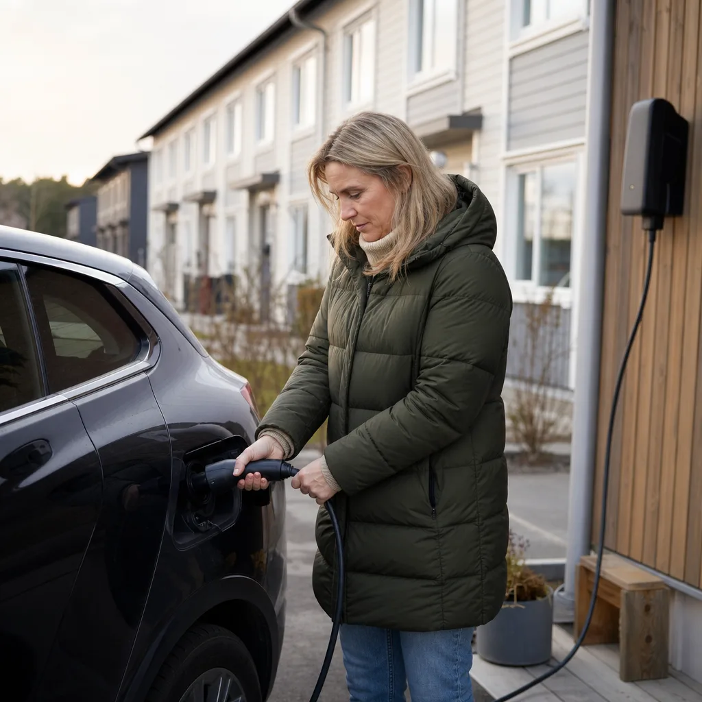 Garage med laddbox och brandsläckare — brandsäker laddning