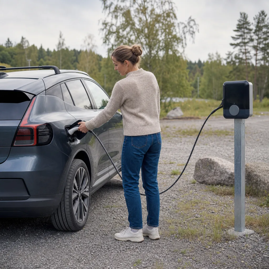 Interiör i sportig elhatchback med kopparsömmar