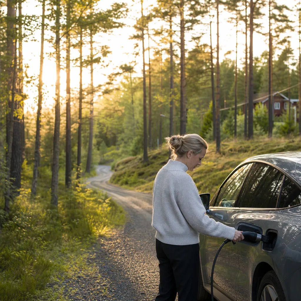 Kompakt crossover elbil parkerad på nordisk gata