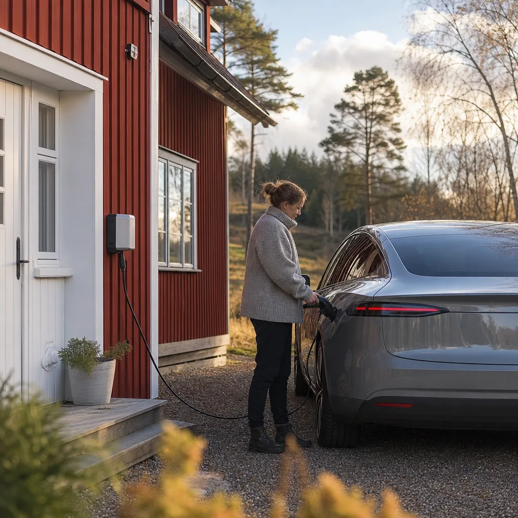 Sleek elbil parkerad vid 800-volt snabbladdare