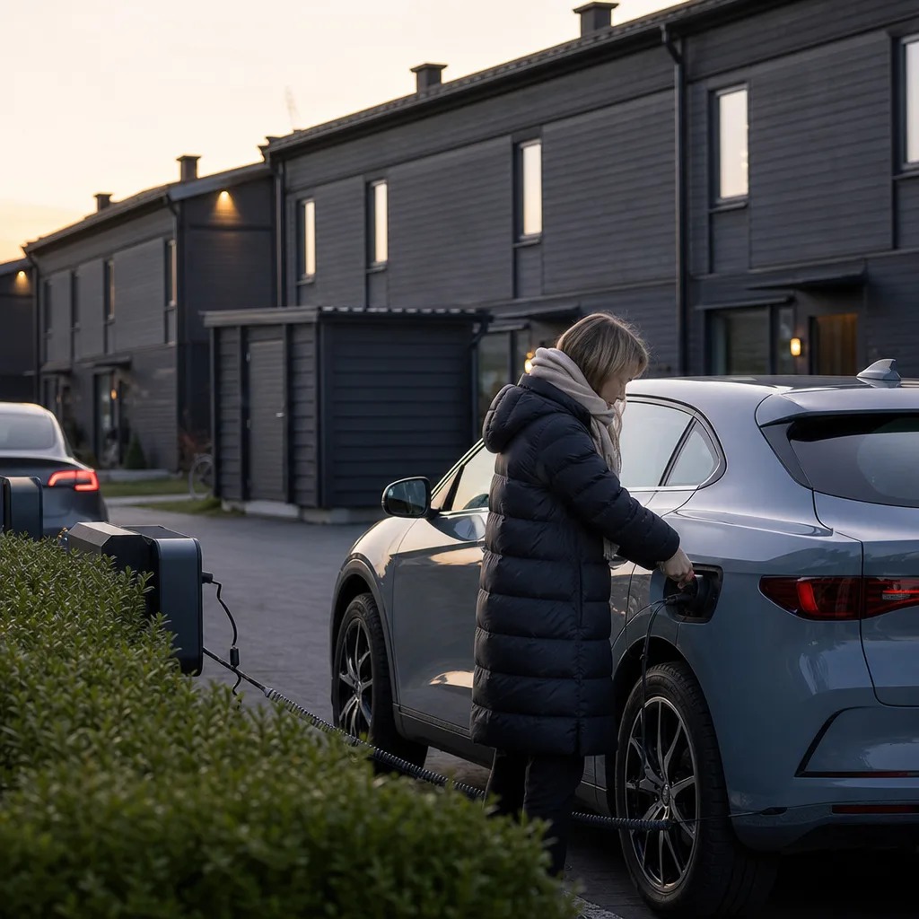 Elektrisk premium-SUV laddar vid laddbox