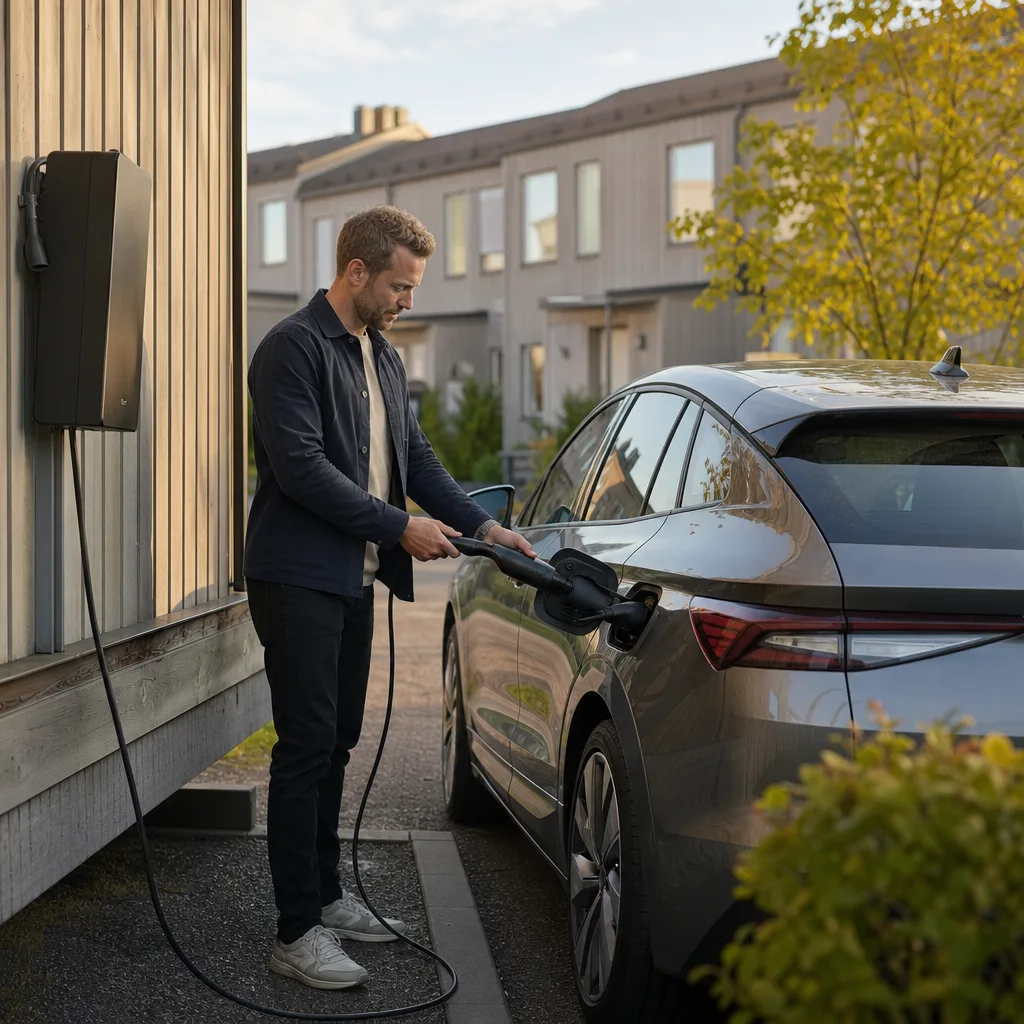 Grafitgrå familje-SUV elektrisk på Nordic uppfart